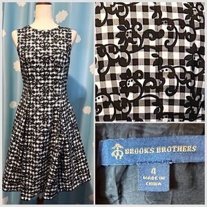 Brooks Brothers Black and White Gingham Midi Dress